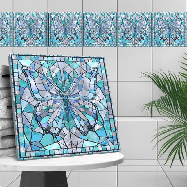 Butterfly - blaue Mosaikkunst Fliese (Von Creator hochgeladen)