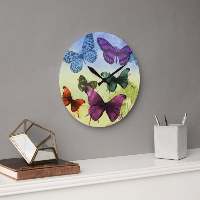 Butterfly Bliss Round Clock Große Wanduhr (Büro)