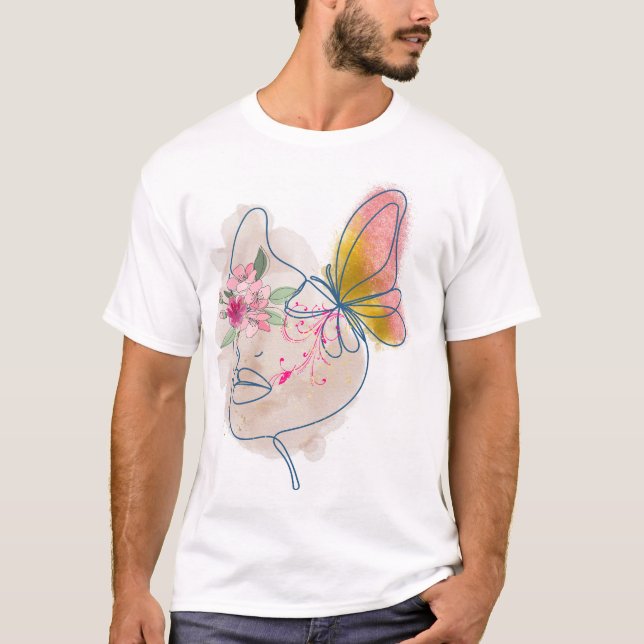 Butterfly Bloom - Abstrakte Blumengesichtskunst" T-Shirt (Vorderseite)