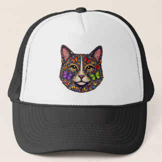 Butterfly Bloom Colorful Cat Portrait | Cats Mom Truckerkappe