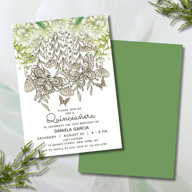 Butterfly Bloom Wasserfarbe Rose Quinceañera Einladung (Von Creator hochgeladen)