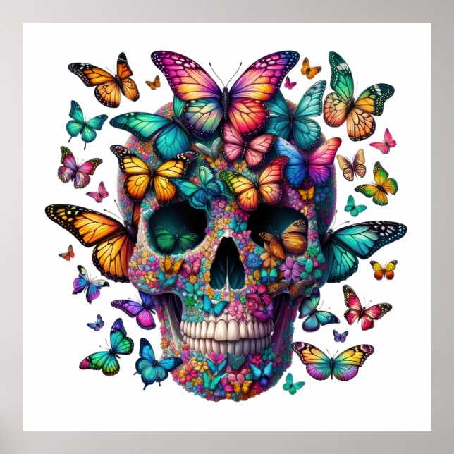 Butterfly Blossom Skull Poster (Vorne)