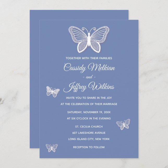 Butterfly Blue Cornblume Hochzeitsschmetterlinge Einladung (Vorne/Hinten)