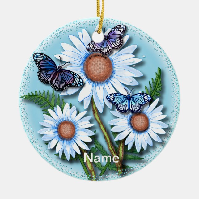 Butterfly Blue daisy Ornament (Vorne)