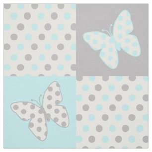 Butterfly Blue Gray Polka Dots Stoff