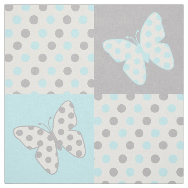 Butterfly Blue Gray Polka Dots Stoff (Muster)