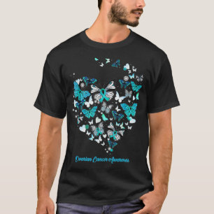 Butterfly Blue Heart Ovarieller Krebs Bewusstsein T-Shirt
