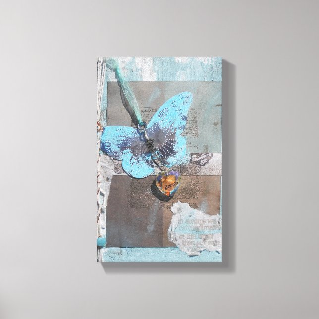 Butterfly Blue Mixed Media Art Leinwanddruck (Vorderseite)