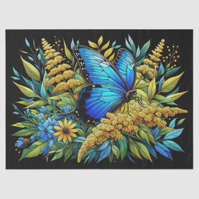Butterfly Blue Morpho gestanztes Glas Decoupage Seidenpapier (Vorderseite)