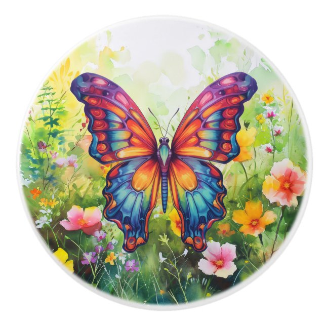 Butterfly Blue Orange Wings Keramikknauf (Vorderseite)