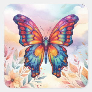 Butterfly Blue Orange Wings Quadratischer Aufkleber