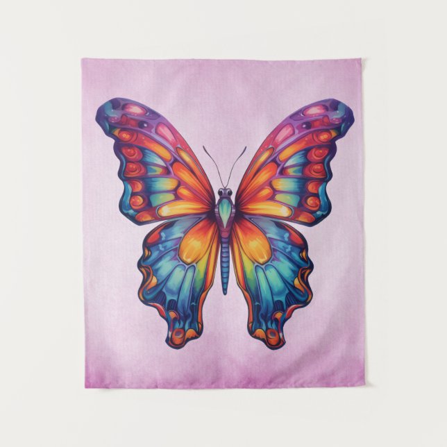 Butterfly Blue Orange Wings Wandteppich (Vorderseite)