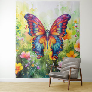 Butterfly Blue Orange Wings Wandteppich