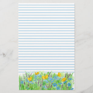 Butterfly Blue Watercolor-Blume Liniert Briefpapier