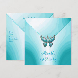 Butterfly Blue White Abstrakt 21. Geburtstag Einladung
