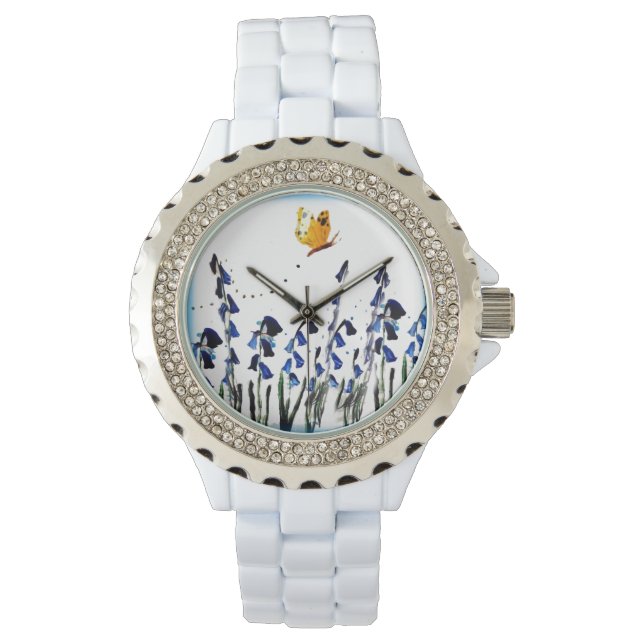 Butterfly Bluebells Floral Armbanduhr (Vorderseite)