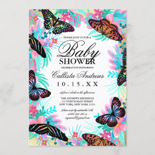 Butterfly-Blume Blätter Aquarell Kinderdusche Einladung