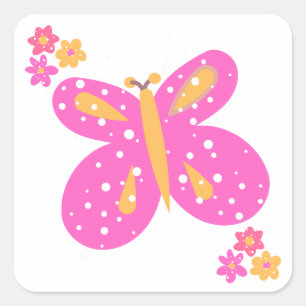 Butterfly-Blume Pinks Gelb_Fun-Stickers Quadratischer Aufkleber