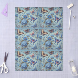 Butterfly-Blume Schmetterlinge blaue Decoupage Seidenpapier