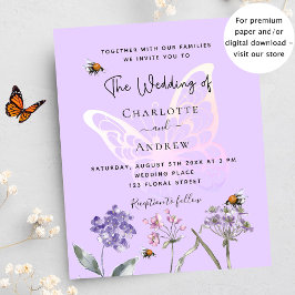 Butterfly Blume Violett-Budget Hochzeitseinladung