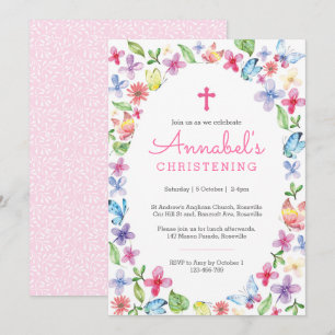 Butterfly Blumen Christening Taufe Einladung