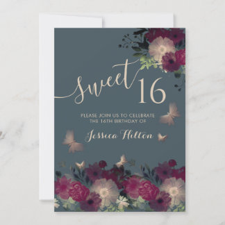 Butterfly Blumengarten 16 . Geburtstag Einladung