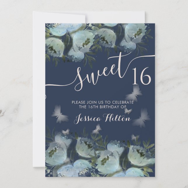 Butterfly Blumengarten 16 . Geburtstag Einladung (Vorderseite)