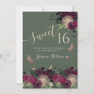 Butterfly Blumengarten 16 . Geburtstag Einladung