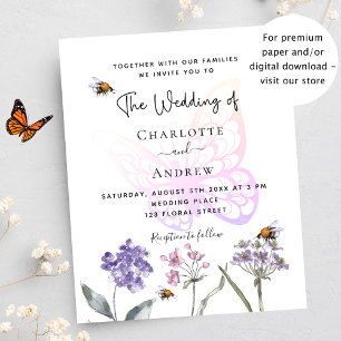 Butterfly Blumenviolett Budget Einladung zur Hochz