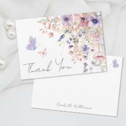 Butterfly Blush Pink Lila Wildblume Dankeskarte