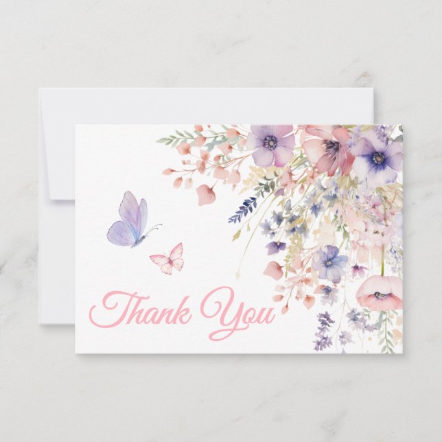Butterfly Blush Pink Purple Wildflower Dankeskarte (Vorderseite)