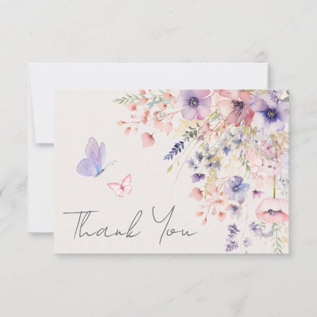 Butterfly Blush Pink Purple Wildflower Dankeskarte (Vorderseite)