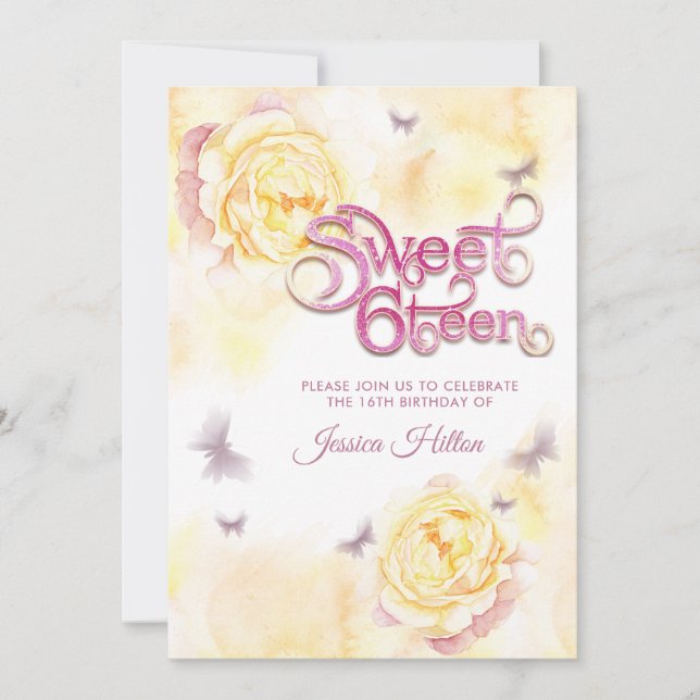 Butterfly-Blütenpegel 16 . Geburtstag Einladung (Vorderseite)