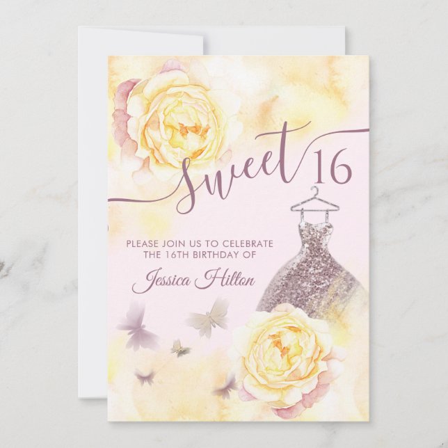 Butterfly-Blütenpegel 16 . Geburtstag Einladung (Vorderseite)