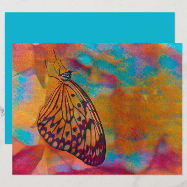 Butterfly Bohemisch Blue Orange Hippie Decoupage (Vorne/Hinten)
