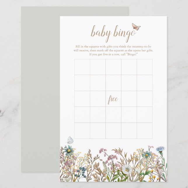 Butterfly Boho Baby Bingo Game Card (Vorne/Hinten)