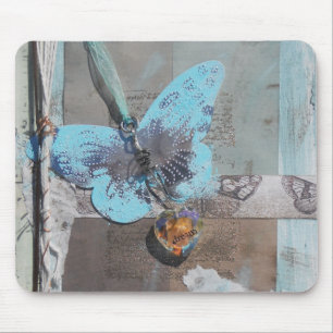 Butterfly Boho Chic Blue Heart Dream Mousepad