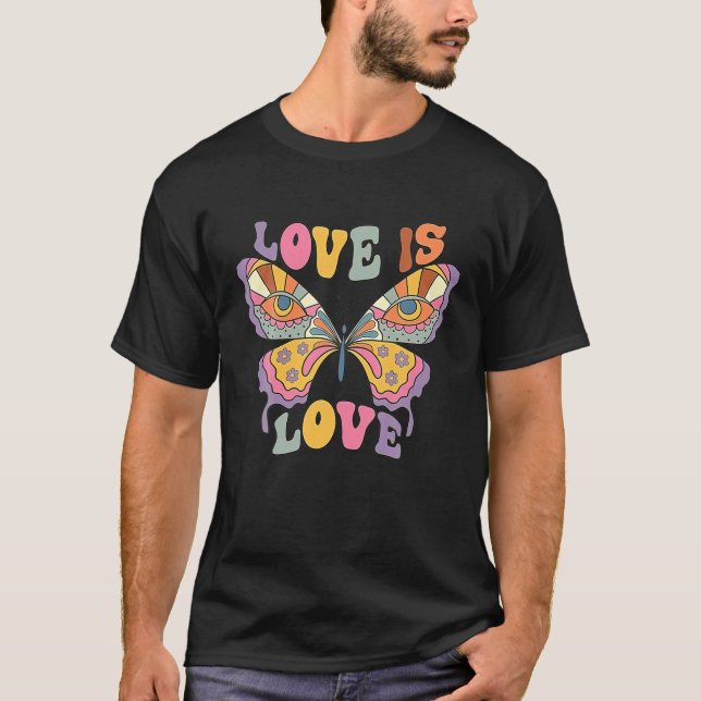 Butterfly Boho Rainbow Liebe ist Liebe LGBT Gay Le T-Shirt (Vorderseite)