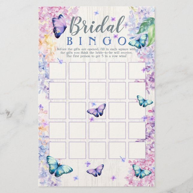 Butterfly Brautparty Bingo Spiel (Vorderseite)