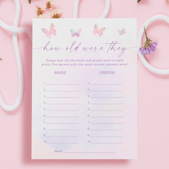 Butterfly Brautparty Guess Age Game Card Einladung (Von Creator hochgeladen)