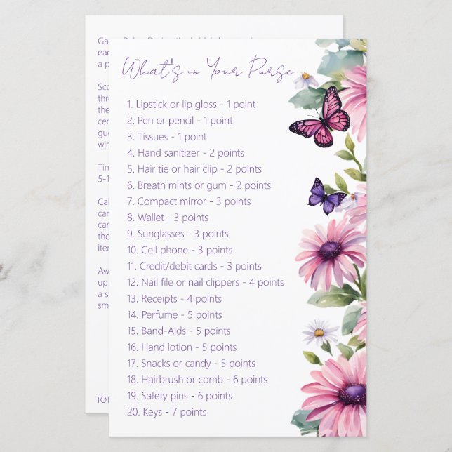 Butterfly-Brautparty, was in deinem Geldbeutel ist (Vorne/Hinten)