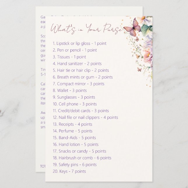 Butterfly-Brautparty, was in deinem Geldbeutel ist (Vorne/Hinten)