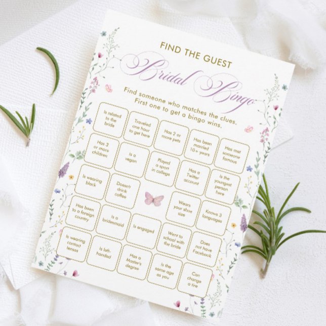 Butterfly Bridal Shower Find the Guest Bingo Game  Einladung (Von Creator hochgeladen)
