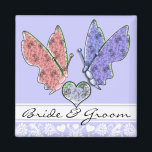 Butterfly Bridge & Groom Wedding Magnet<br><div class="desc">Whimsical Butterfly Weddings > Vintag Paisley Peacock Colors or Fuchsia and Limon Paisley Wedding Einladung - Paisley Peacock Colors Wedding Einladungen, UAWG, Save the Date und Direction or Empfang Cards. UAWG und Platzkarten für Vintage Vogelhochzeiten und Besondere Anlässe Vintage Vogelhochzeiten -Vintage Vogelhühner, die passende Aufkleber und Beilagen enthalten -siehe weitere...</div>
