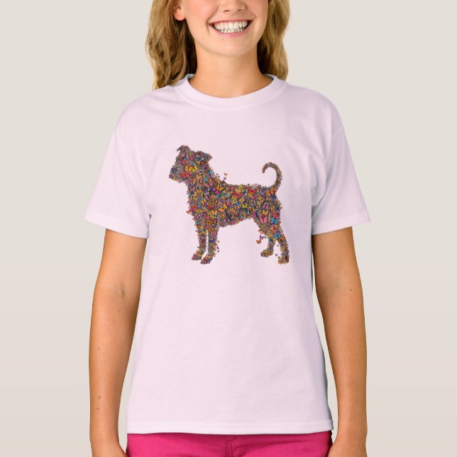 Butterfly Bully Silhouette Art Pitbull Dog Girl's T-Shirt (Vorderseite)