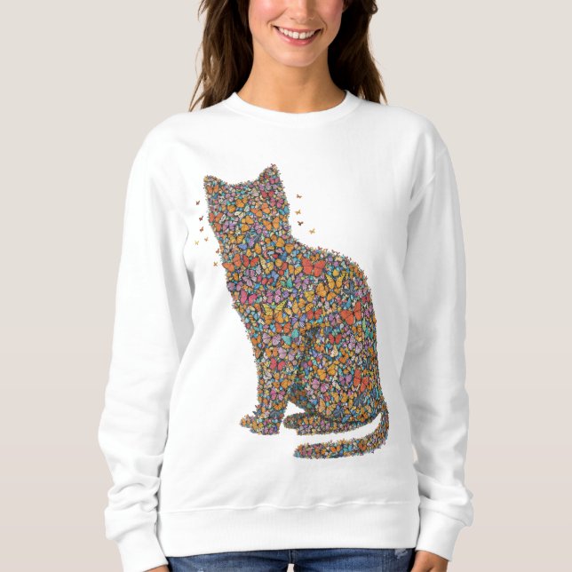 Butterfly Cat Lover Silhouette Art | Graphic Print Sweatshirt (Vorderseite)