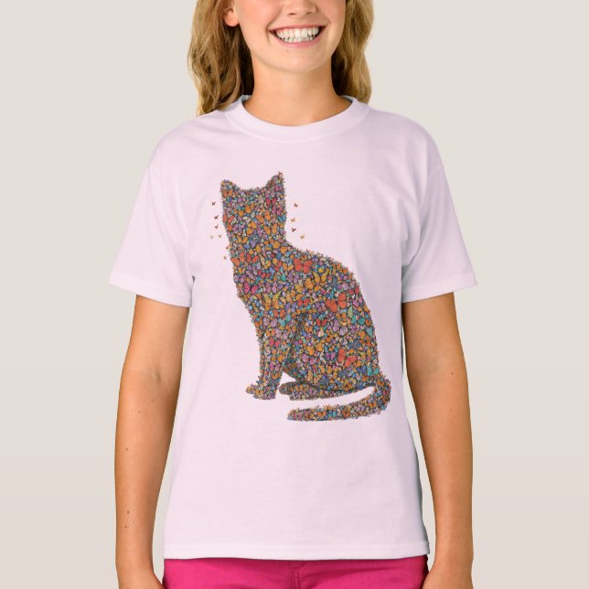 Butterfly Cat Lover Silhouette Art | Graphic Print T-Shirt (Vorderseite)