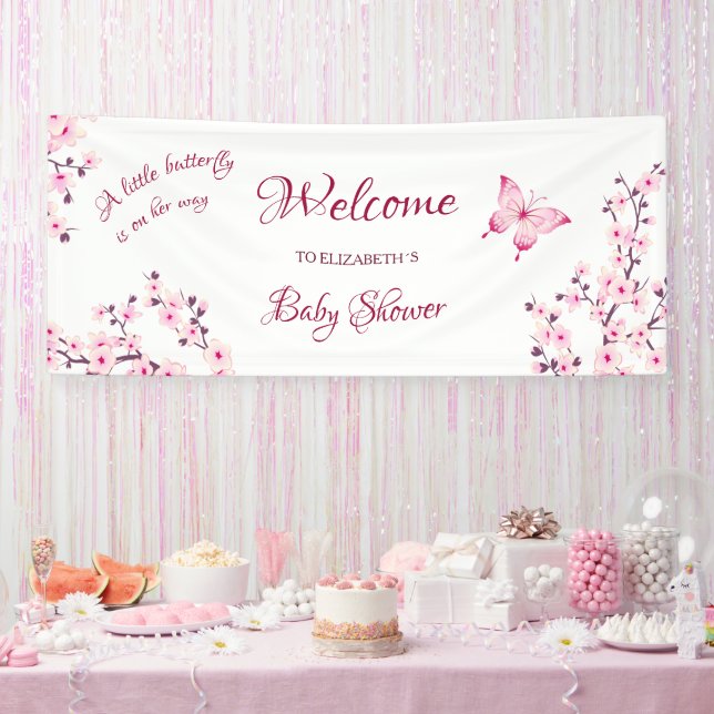 Butterfly Cherry Blossom Babydusche Willkommen Banner (Party)