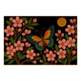 Butterfly Cherry Blossom Moon Poster
