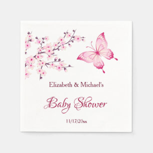 Butterfly Cherry Blossom Pink White Baby Dusche Serviette